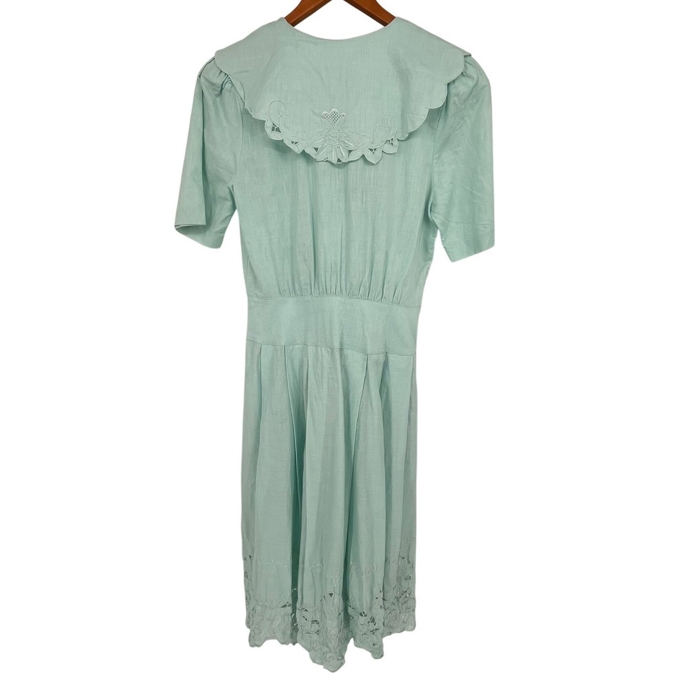Vintage Y2K Light Mint Green Button Front Eyelet Collar Dress Size 10 Feminine - Picture 6 of 15